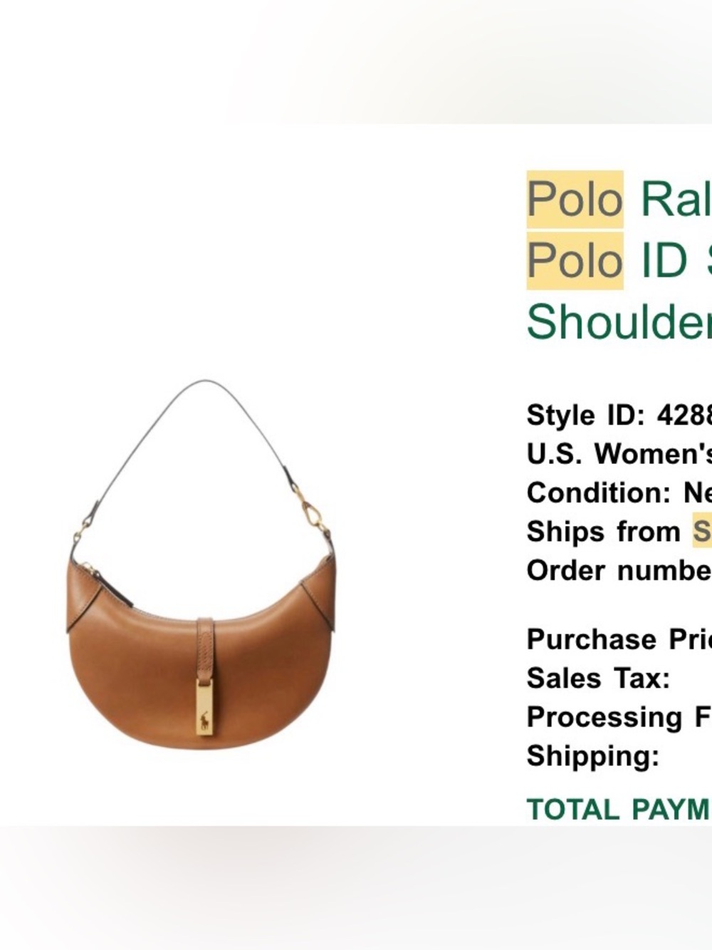 Ralph Lauren Tan Leather Shoulder Bag - Picture 8 of 8